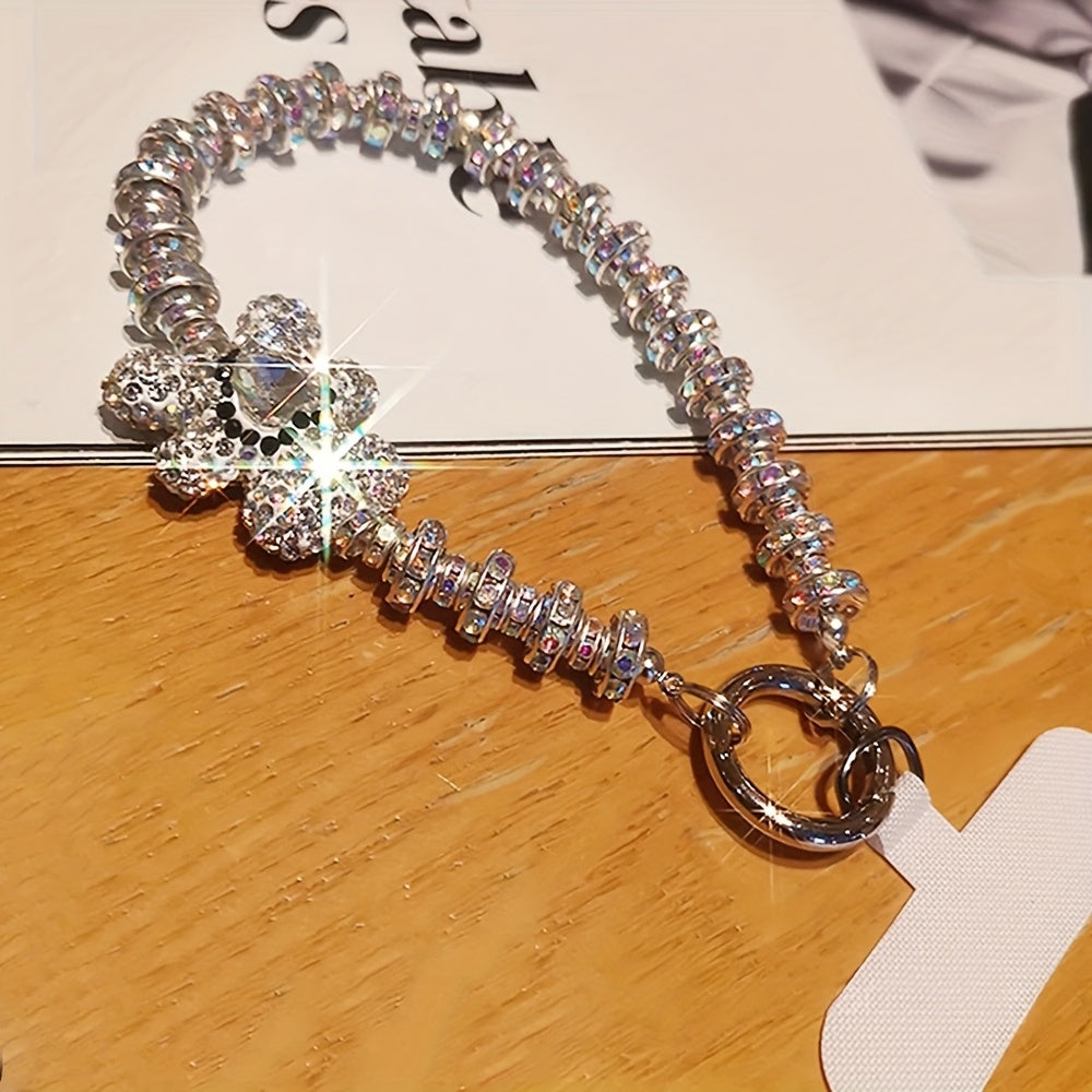 Luxury phone lanyard crystal bear phone chain, suitable for all phone case models, exquisite phone chain, phone anti loss wristband, Women's daily decoration phone pendant